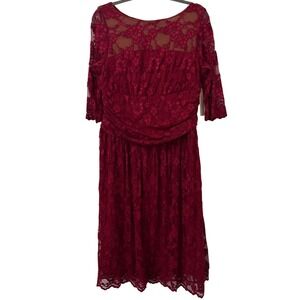Kiyonna Dress Womens 1X Burgundy Lace 3/4 Sleeve Cocktail Party